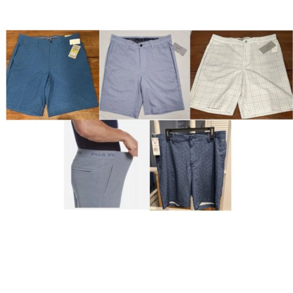 NWT! MEN’S SIZE 34” GOLF SHORTS BUNDLE!  PGA TOUR (4 PAIRS) & ADIDAS (1 PAIR)!